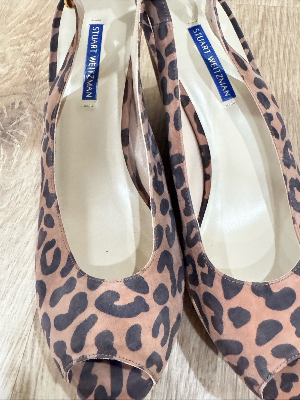 Stuart Weitzman Leopard Print Cork Wedge Slingback Sandals NWOT Women’s 10.5M - Picture 2 of 7